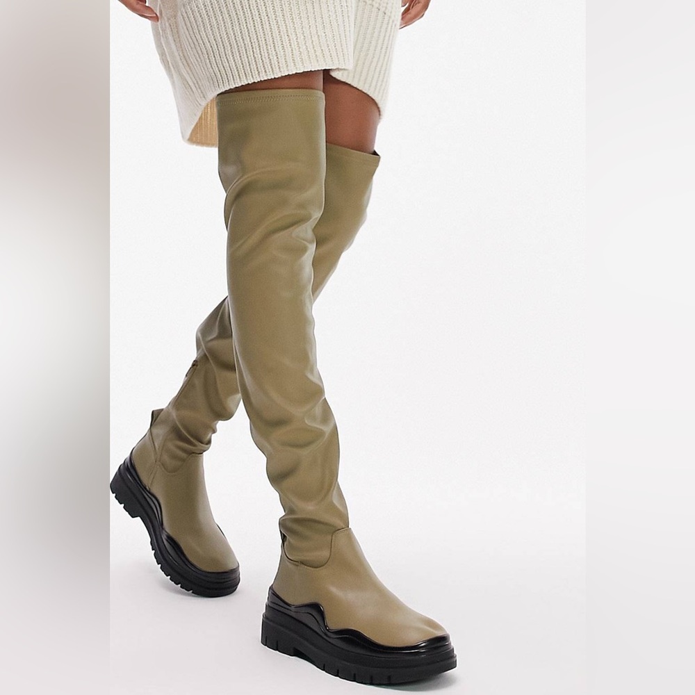 New Over the Knee Stretch Boots Olive
